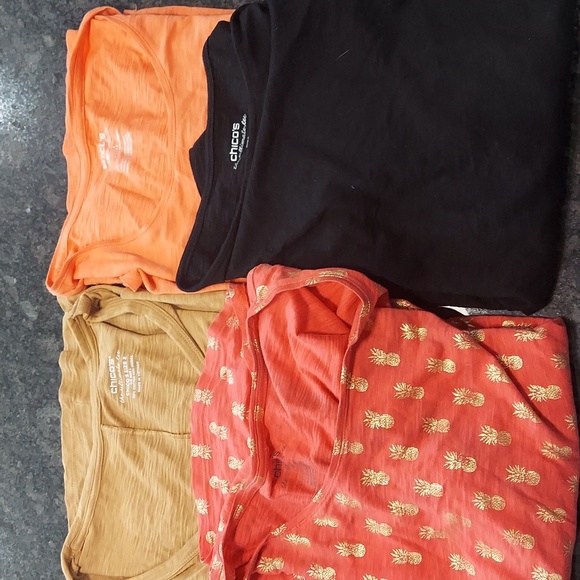 4 Chico's Ultimate Tees Cotton&Modal Material Tan,  Orange, Coral & Black L - Picture 1 of 5